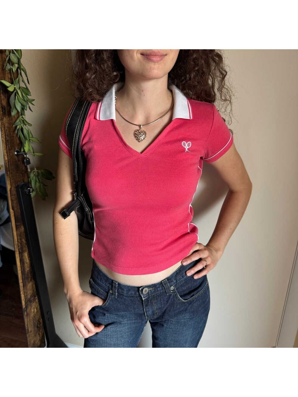 Vintage Y2K Energie Pink Tennis Polo Shirt Women's Medium Preppy 2000s